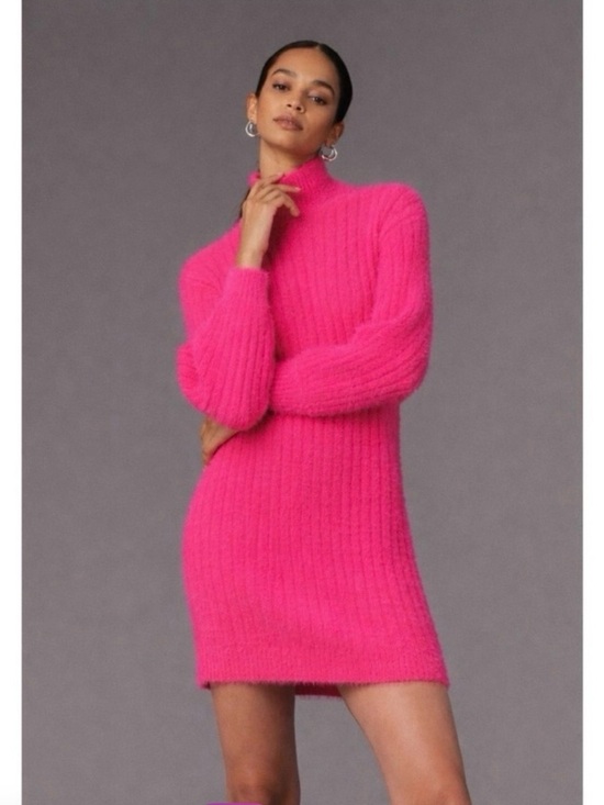 Anthropologie Dresses & Skirts - Flat White by Anthropologie Pink Ribbed Sweater Dress size M Preppy Soft